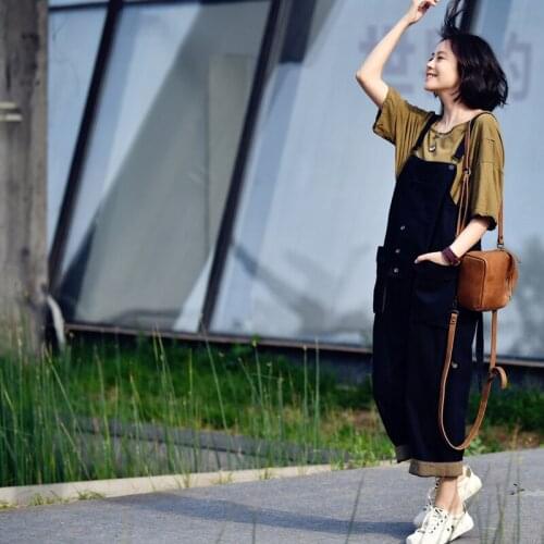 MICOCO K6136C Literature and art age reduction design of cotton crotch suspension overalls