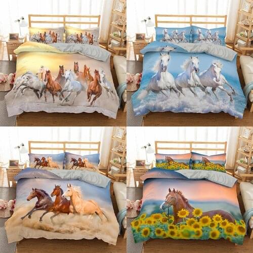 2021 3D Horses Bedding Set Luxury Soft Duvet Cover King Queen Twin Full Comforter Bed Set Pillowcases Bedclothes