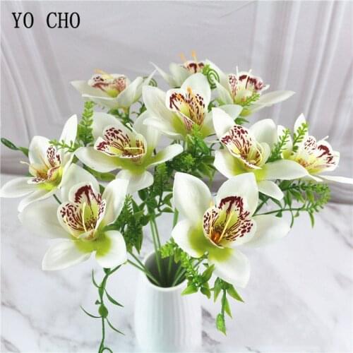 Colorful Silk Orchid Artificial Flowers Branch Home Decor Fake Small Flowers Wedding Backdrop Wall Decoration Fake Orchid Floral