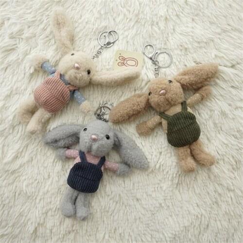 16CM Cute Strap Long-eared Rabbit Plush Pendant Car Keychain Rabbit Doll Doll Girl Gift Bag Ornaments