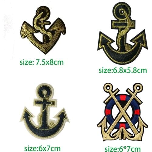 Fashion Ship Anchor Sequins icon Embroidered Applique Patches for Clothing DIY Iron on Badge on the Backpack