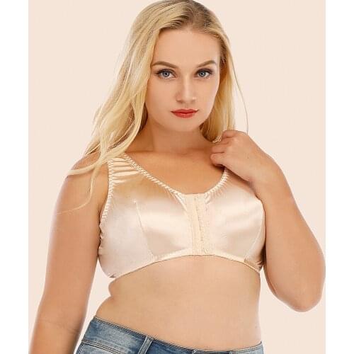 Melansheng Smooth Silk Unlined Front-Close No-Wire Mastectomy Bra Wireless Plus Size Bra Comfort Bliss Sleeping bra 4XL 5XL