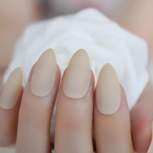 Khaki Beige Matte Frosted Stiletto Press on Nail Almond Shape Fake Nails Faux Ongles Full Cover ABS Wear False Nails Tips