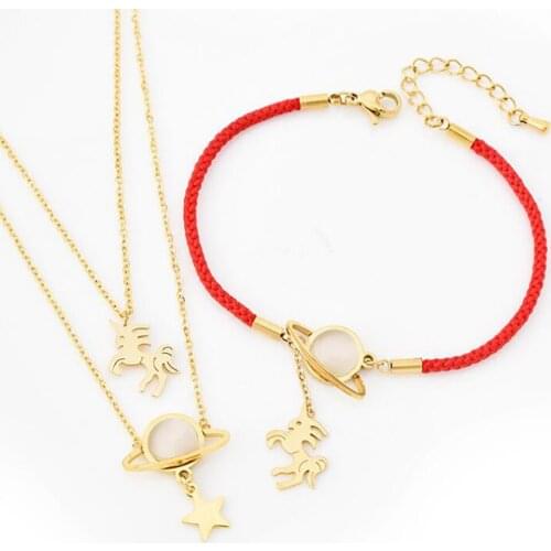 Stainless Steel Gold Rose Unicorn Pendant Necklace Jewelry Gift For Him Minimalism Saturn Unicorn Jewelry Gift For Him