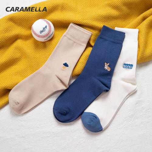 Caramella 3 Pairs/Lot AB Socks Men Student Couple Unisex Socks Cotton Sweat-Absorbent Ins Fashion Sports Socks Embroidery Socks