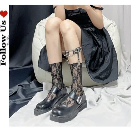 Gothic Floral Calf Socks Female Lolita Kawaii French Girl Lace Knee-length Socks French Girl Sweet Princess Loli Cute Sock Woman