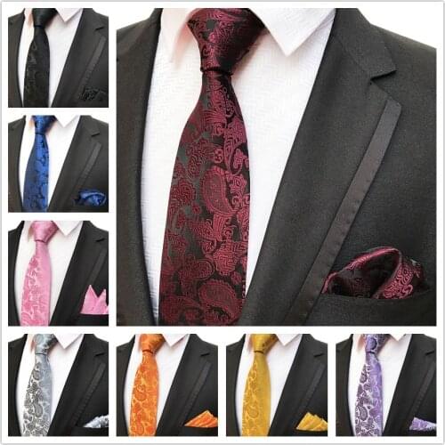 8cm Formal Necktie Set Classic Paisley Ties with Pocket Square Sets for Men Wedding Party