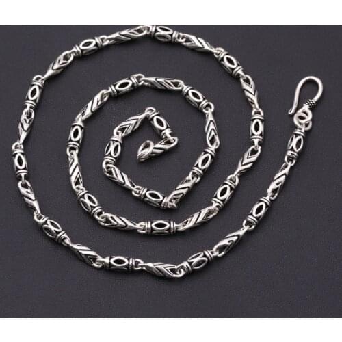 Fashion S925 Sterling Silver Retro Thai Silver Personality Punk Style Trendy Hollow Section Bone Men And Women Necklace