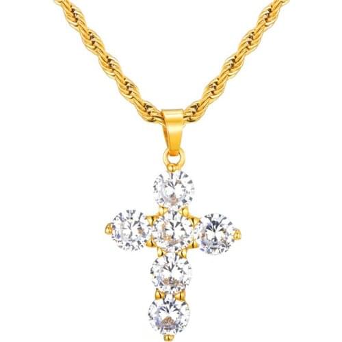 WT-REN005 Wholesale Europe Trendy Fashion cubic zircon Cross Necklace gold horsewhip chain necklace women chic cz stone necklace