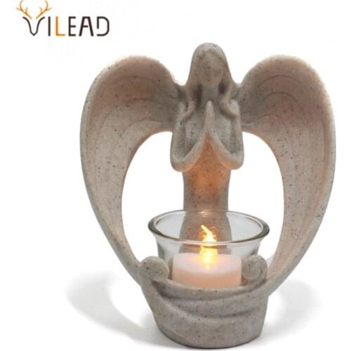 VILEAD 15cm Hight Angel Candlestick Resin Angel Statue Candle Holder Home Room Office Decoration Desk Decor Accessiores