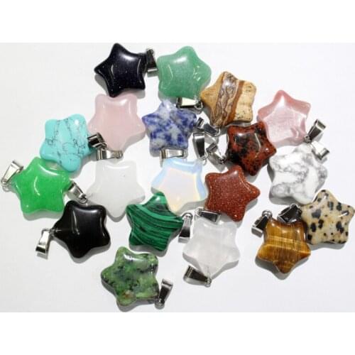 Natural stone agates crystal malachite pentagram charm star pendant for jewelry making bracelets earring Accessories 24 Pcs