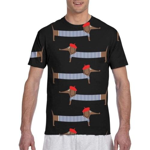 Cartoon Parisian Dachshund Casual T Shirts Tee Tops Summer Men Short Sleeve Streetwear Fashion Male Tshirts
