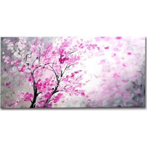 Hand Painted Textured Palette Knife Tree Red Flower Abstract Modern Oil Painting On Canvas Wall Art Living Room Decor Picture