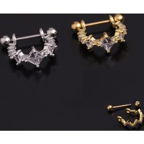 1 PCS Trendy Micro Pave Zircon Ear Bone Stud Cuff Earring Cute Small Gold Color Hollow Circle U Shape Steel Bar Ball Ear Jewelry