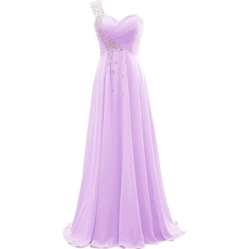 One Shoulder Chiffon Bridesmaid Dress A Line Long Maid of Honor Dress Beaded Wedding Party Dress