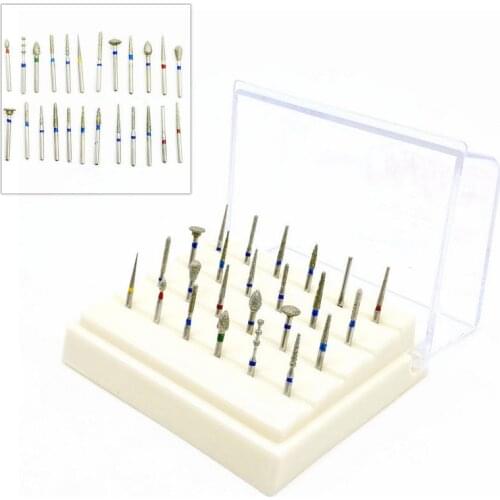 24Pcs FG1.6mm Dental Diamond Burs Set For Porcelain Shouldered Abutment Polishing Lab Equipment For High Speed Handpiece