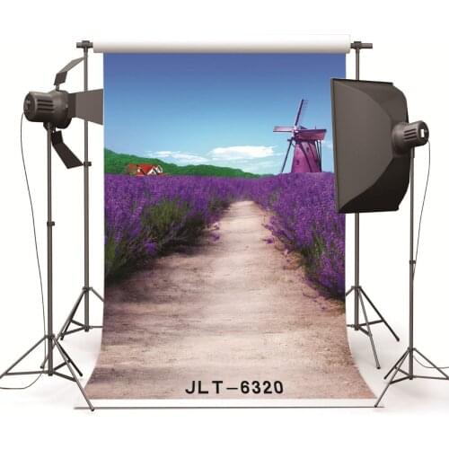 Fabric Cloth Custom Photography Backdrops Prop Scenic Lavender Field Path Vinyl Backgrounds Photo Studio for Wedding Children