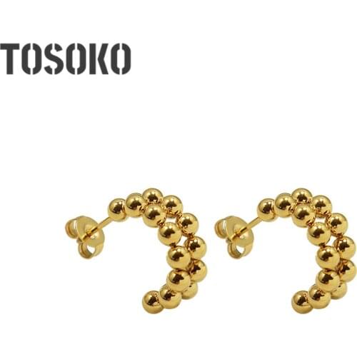 TOSOKO Stainless Steel Jewelry Double Layer Small Steel Ball Earrings Women Fashion Earrings BSF466