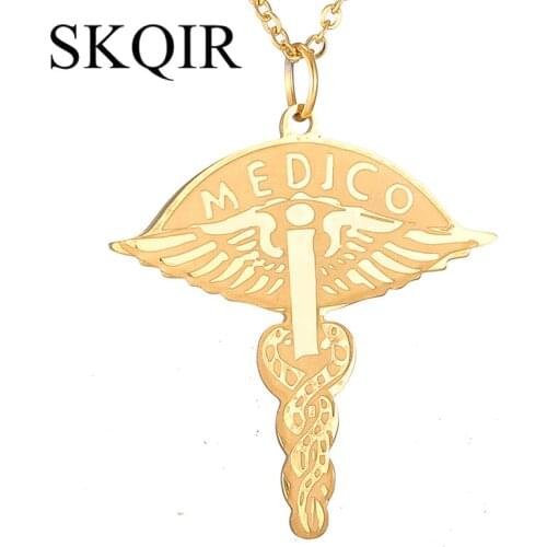 Unique Design Snake Shape Necklaces Gold Angle Medico Letter Jewelry for Women Stainless Steel Gold Chain Necklace Nurse Gifts