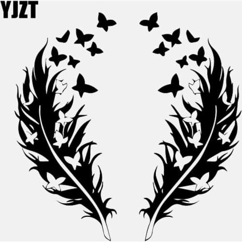 YJZT 15.8M*15.9CM Vinyl Decal Feathers Butterfly Romantic Design Car Stickers Black/Silver C24-0325