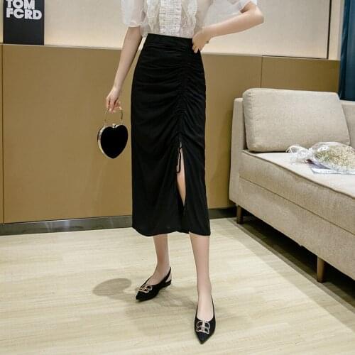 Summer 2020 New Chicing Irregular High Waist Thin Pleated Wrap Long Cotton Tango Slit Black Tulle Purple Vintage Skirt For Women