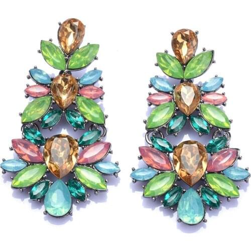 Fashion Crystal Large Earrings Women Jewelry Luxury Indian Ethnic Big Drop Earrings Gemoetric Statment Long Hanging Earring Girl