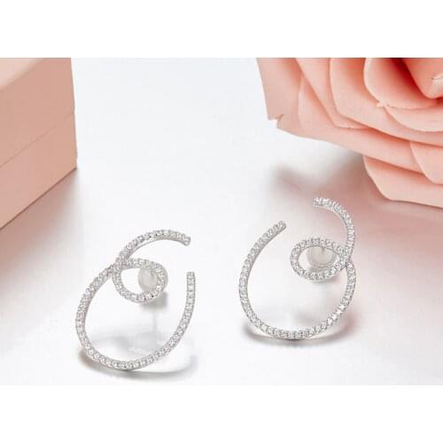 SLJELY High Quality Luxury S925 Sterling Silver Cross Lines Earrings Micro Inlaid Cubic Zirconia Stones for Women Jewelry