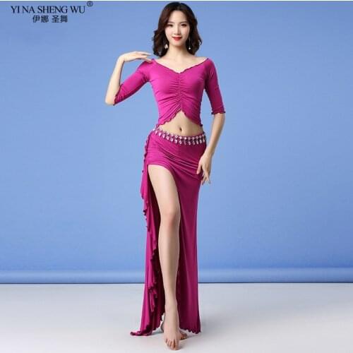 Belly Dance Costume Practice Women Indian Oriental Dance Sexy Split Modal Top+Skirt Bellydanc Wear Professional Practice Wear