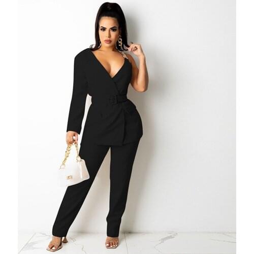 Office Lady Blazer Two Piece Suit for Women Single Sleeveless Asymmetrical Coat and Formal Pencil Trouser Workwear Tracksuits