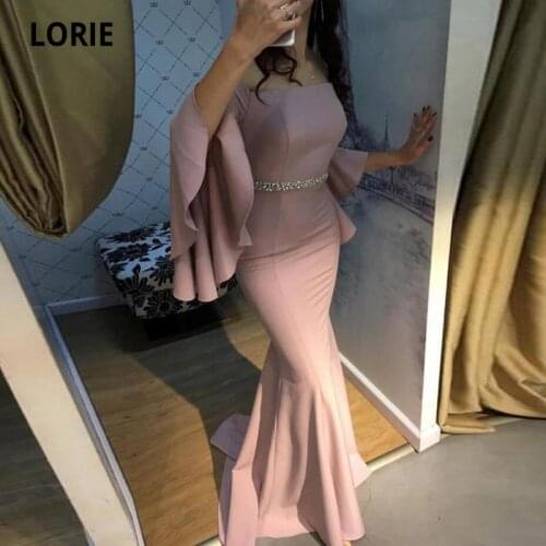LORIE Mermaid Evening Dress Strapless Flare Sleeves Beaded Sashes Mother of the Bride Prom Gown Formal Party Dresses 2021