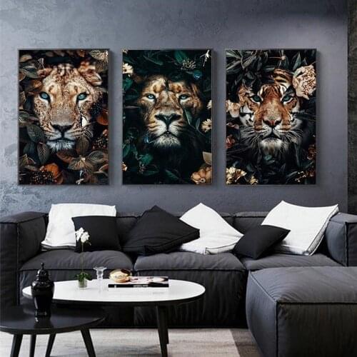 Animal Art Posters Tiger Lions Jungle Wall Art Canvas Painting Prints Home Wall Pictures for Living Room Home Cuadros Decoration