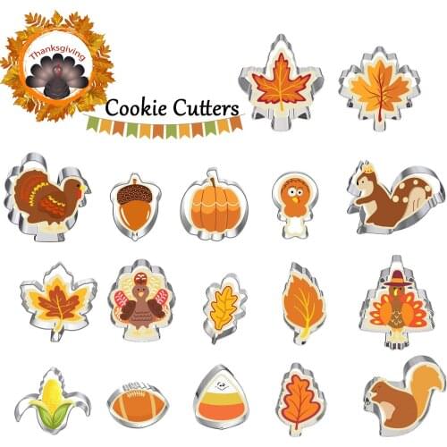 1Pcs Thanksgiving Cookie Cutter Set For Party Biscuit Pumpkin Turkey Maple Oak Leaf Squirrel Acorn Sandwiches Biscoito Mold