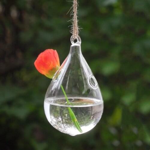 12pcs/pack 7*12cm Water Drop Shaped Hanging Glass Terrarium Vase Home Decoration Two Small Holes Hanger Wedding Live Prop