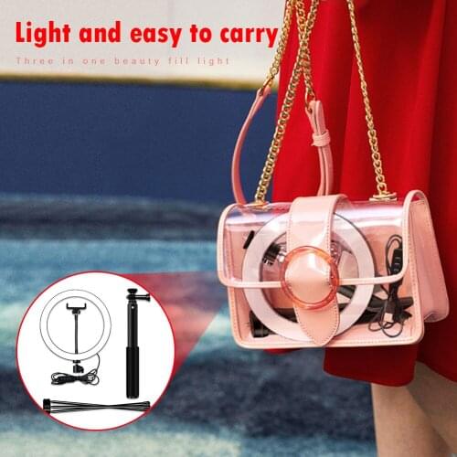 3 in 1 LED Selfie Ring Light 3200K-5500K High-quality Photography Dimmable Video Fill Lamp with Tripod Live Broadcast Props 26cm