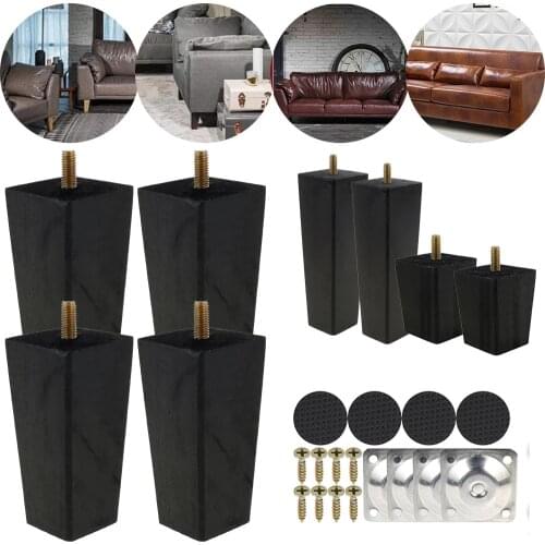 4Pcs Modern Solid Wood Furniture Legs，Straight Square Solid Oak Feet with Metal Plates ，As Replacement Bed Cabinet Furniture