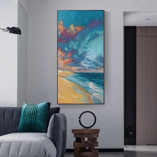 Abstract Blue Sea Cloud Seasid Oil Style Canvas Painting Nordic Modern Canvas Art Living Room Home Fashion Picture Poster Decor