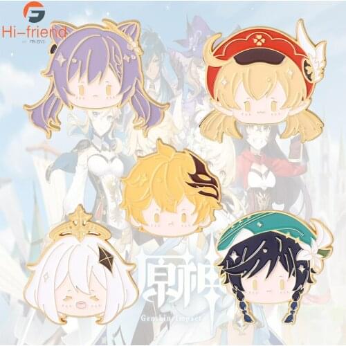 Anime Genshin Impact Brooch Keqing Wendi Metal Badge Enamel Brooch Collectible Badge Pendant Cosplay Toy