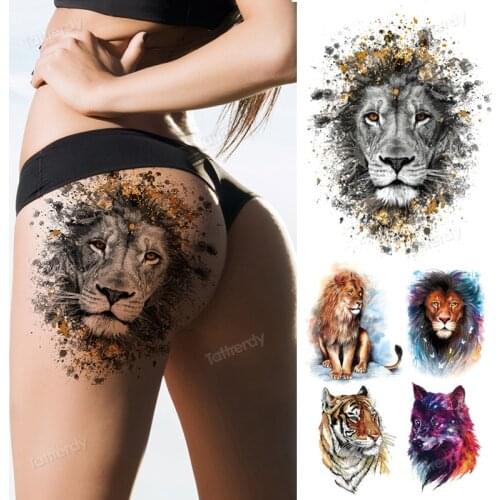 Big temporary tattoos thigh leg arm shoulder sleeve tattoo sticker lion king tiger head wolf fox tattoos anime sexy body art