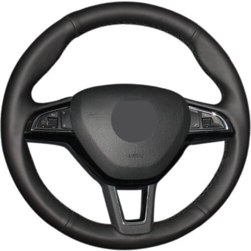 Car Steering Wheel Cover Hand-stitched Black Artificial Leather For Skoda Citigo Roomster Fabia Octavia Superb Karoq Rapid