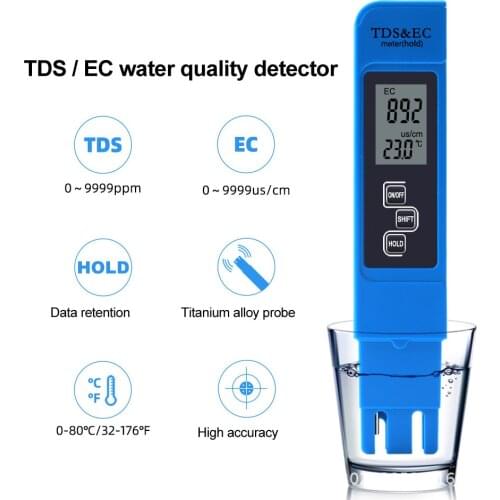 LCD Digital 3 In1 TDS/Temp/EC Meter TDS&EC Tester 0-9990ppm Conductivity Detector Water Quality Monitor Purity Measure Tool