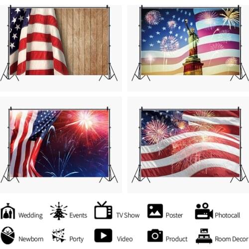 US Independence Day 4th of July Fireworks Flag Parade Studio Photography Background Cloth Party Decors Photo Digital Backdrop