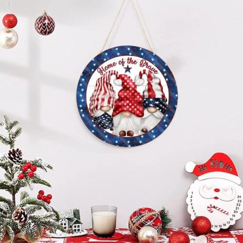 Independence Day Doorplate Listing Wooden Flowers Home Decoration Number Tag Painted Art Hanging Chain Ornaments