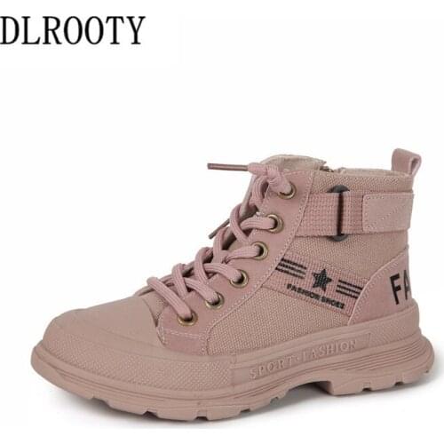 Children Martin Boots Canvas Shoes Boy Girl Autumn Spring Flat Baby Kid Outdoor Fashion Ankle Non-slip Sneakers