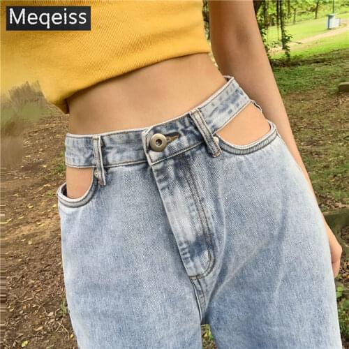 Meqeiss New high quality High Waist Women Jeans Denim Ripped Destroyed Vintage Cool Stretch Casual Jeans Denim Blue Trousers