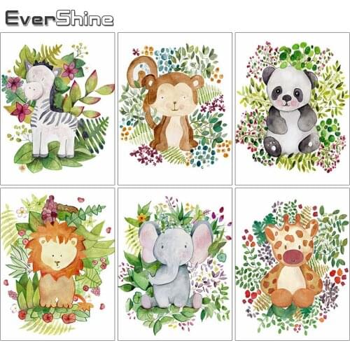 Evershine Diamond Mosaic Cartoon Panda Diamond Embroidery Animals Elephant Cross Stitch Kits Kid Room Decoration Needlework