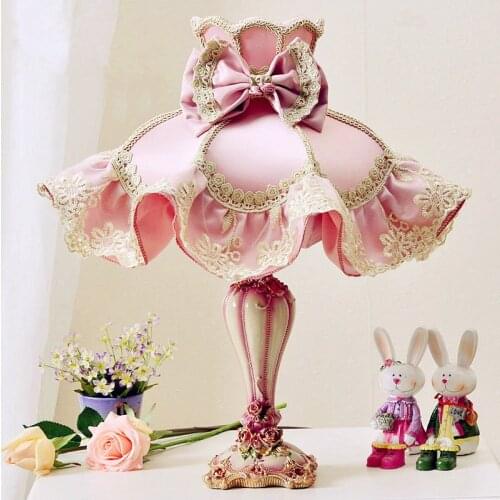 European palace Luxurious Princess pink table lamps Fashion E27 LED resin fabric lamp for bedside&foyer&studio&tea room XD001