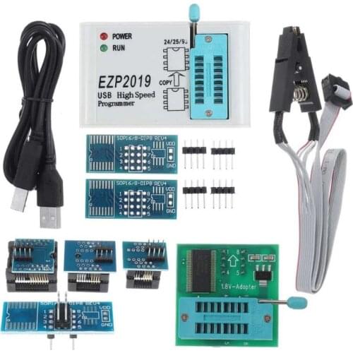 F19E EZP2019 High Speed USB SPI Programmer Support 24 25 93 Series Chips EEPROM 25 Flash BIOS Chip with 8 Socket