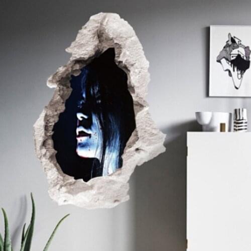 Halloween Horror Decoration 3D View Scary Bloody Broken Wall Ghost Wall Sticker Wall Art Mural Decor Party Supplies