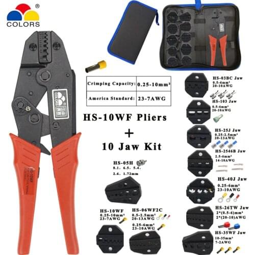 HS-10WF crimping pliers wire stripper multifunction tools kit 6 jaw for insulation non-insulation tube pulg mc4 terminals tools