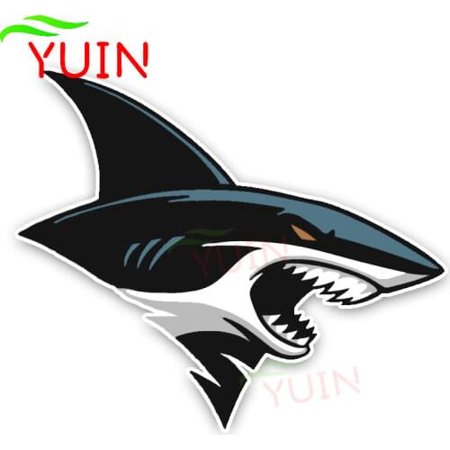 Interesting Sharks Cartoon Colored Car Sticker Fashion PVC Graphic Decoration Motorcycle Accessories Waterproof Decal 16*13cm